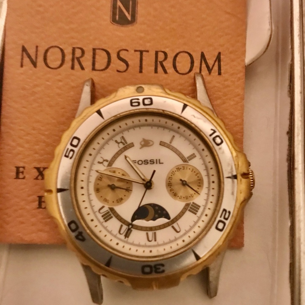 HOST PICK 1992 RARE FOSSIL CHRONOGRAPH MOON PHASE WATCH BQ-8417(01258)